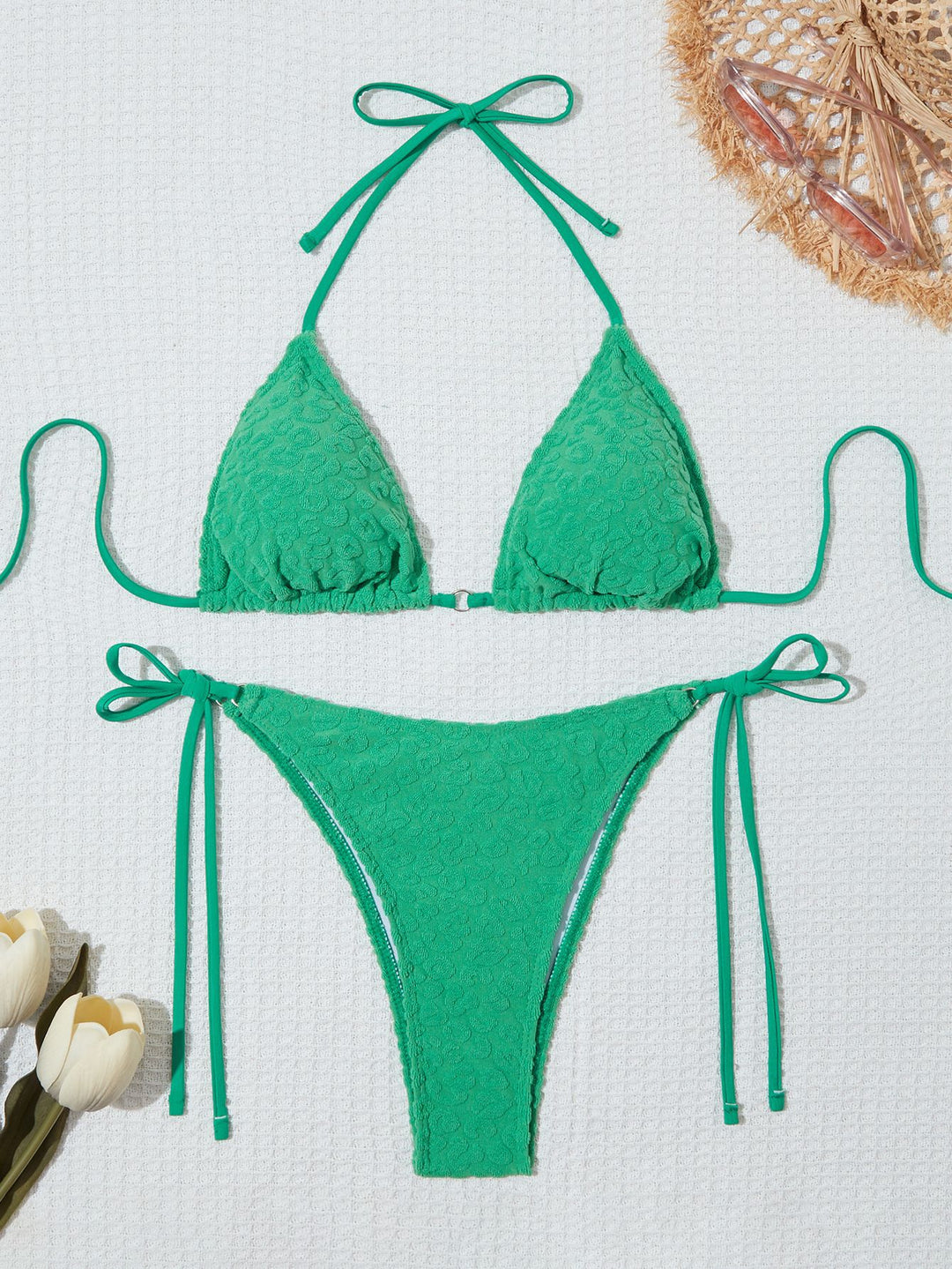 Dame Triangle Textureret Bikini Sæt Stilla