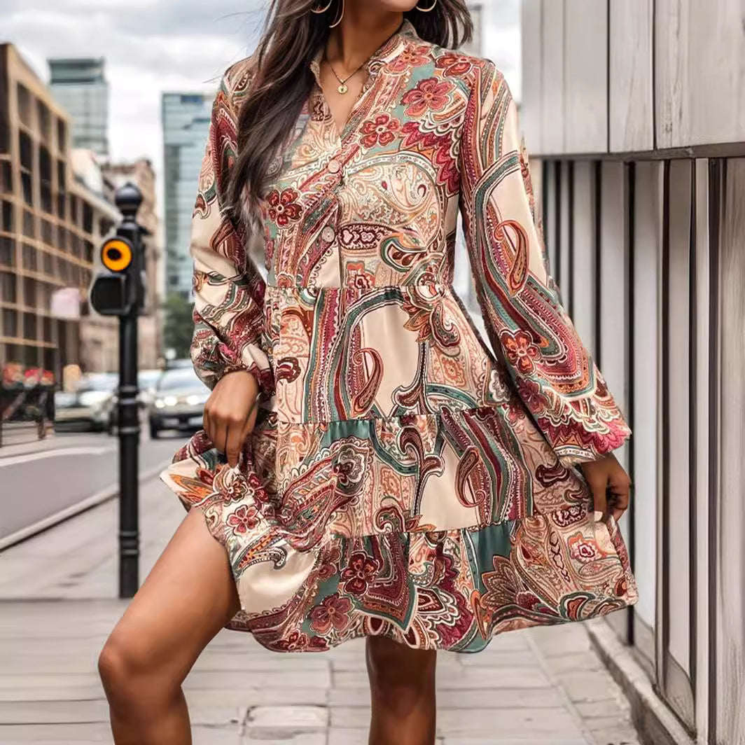 Kvinder Bohemian Paisley Print Midi Kjole Stilla