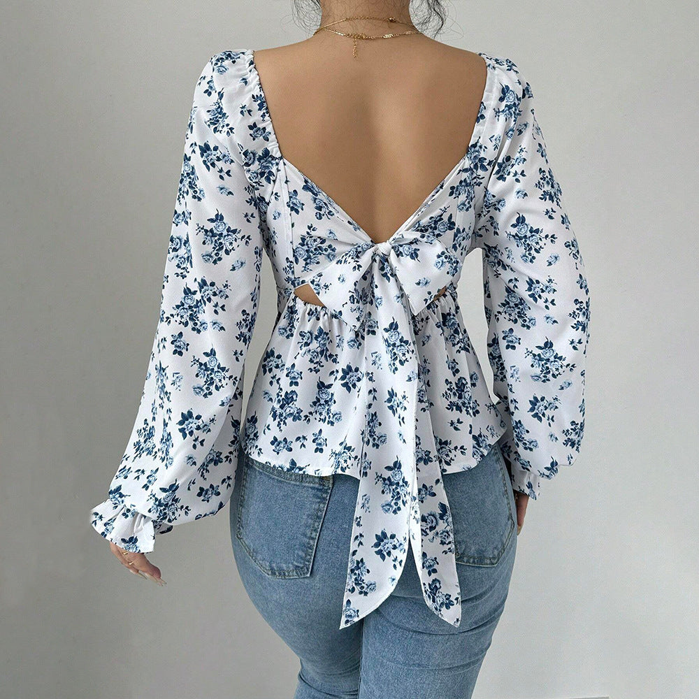 Kvinders bluse med blomsterdesign og voluminøse ærmer Stilla