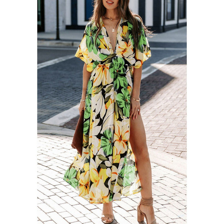 Dame Floral Maxi Wrap Kjole med Slids og Bælte Stilla