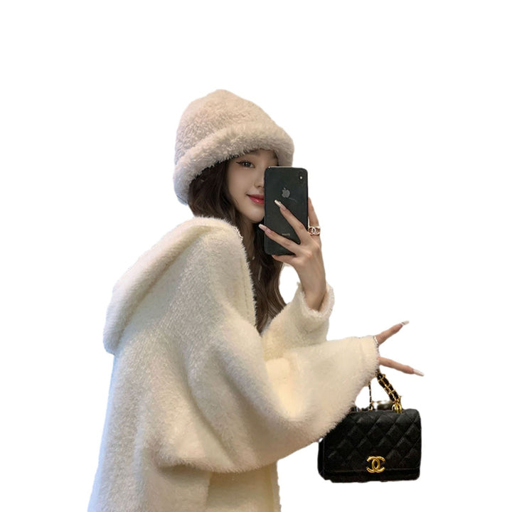 Kvinders fluffy strik cardigan med casual lommer og åben skæring Stilla