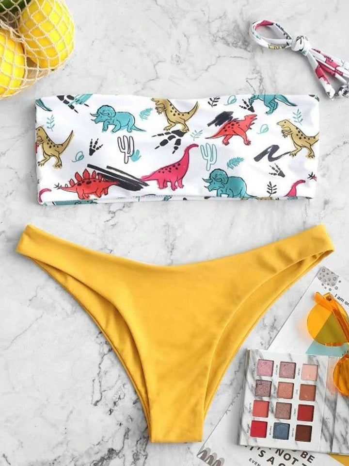 Damer Dinosaurer Tryk Bandeau Bikini Sæt Stilla
