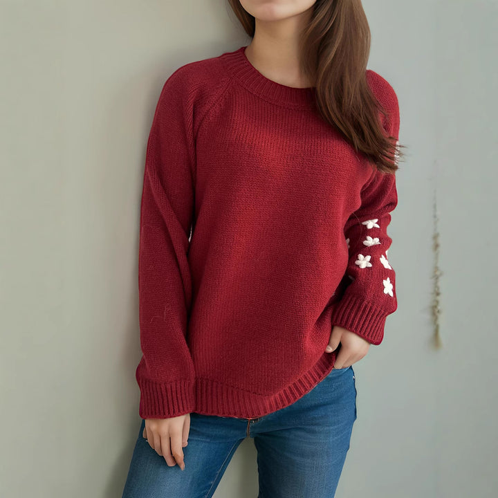 Kvinder strik sweater med blomsterapplikationer og afslappet pasform Stilla