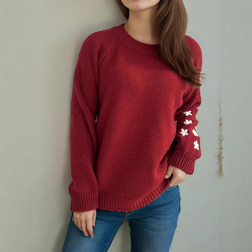 Kvinder strik sweater med blomsterapplikationer og afslappet pasform Stilla