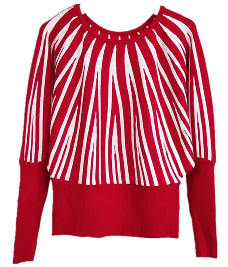 Dame Designer Strik Sweater med Asymmetrisk Linjemønster Stilla