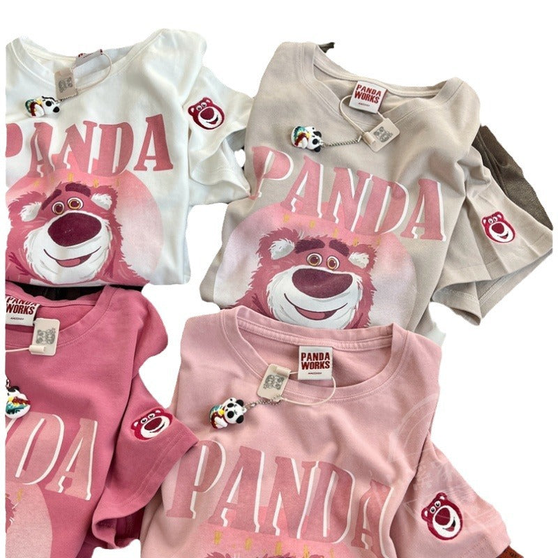 Dame T-shirt med kreativt panda-motiv og afslappet oversized-snit Stilla