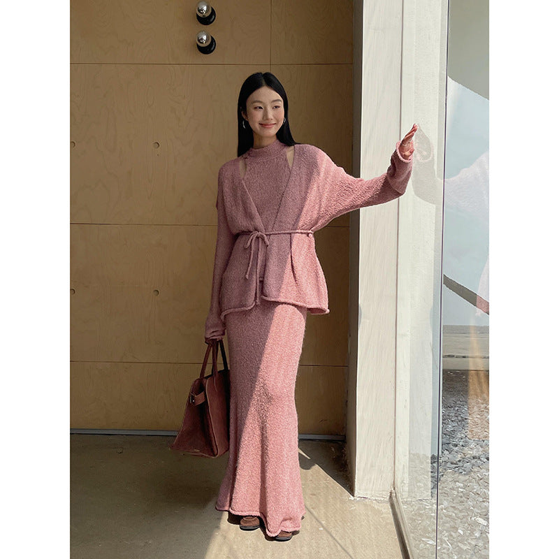 Dame elegant strikensemble med asymmetrisk snit og åbent design Stilla