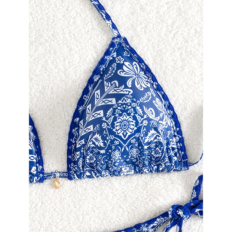 Dame triangel-bikini med justerbare bånd og blomsterdesign Skovae