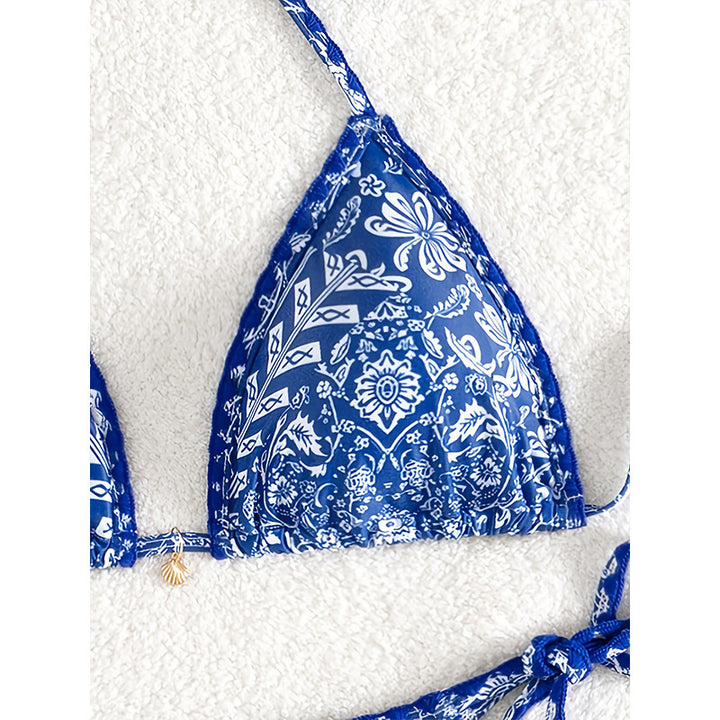 Dame triangel-bikini med justerbare bånd og blomsterdesign Skovae