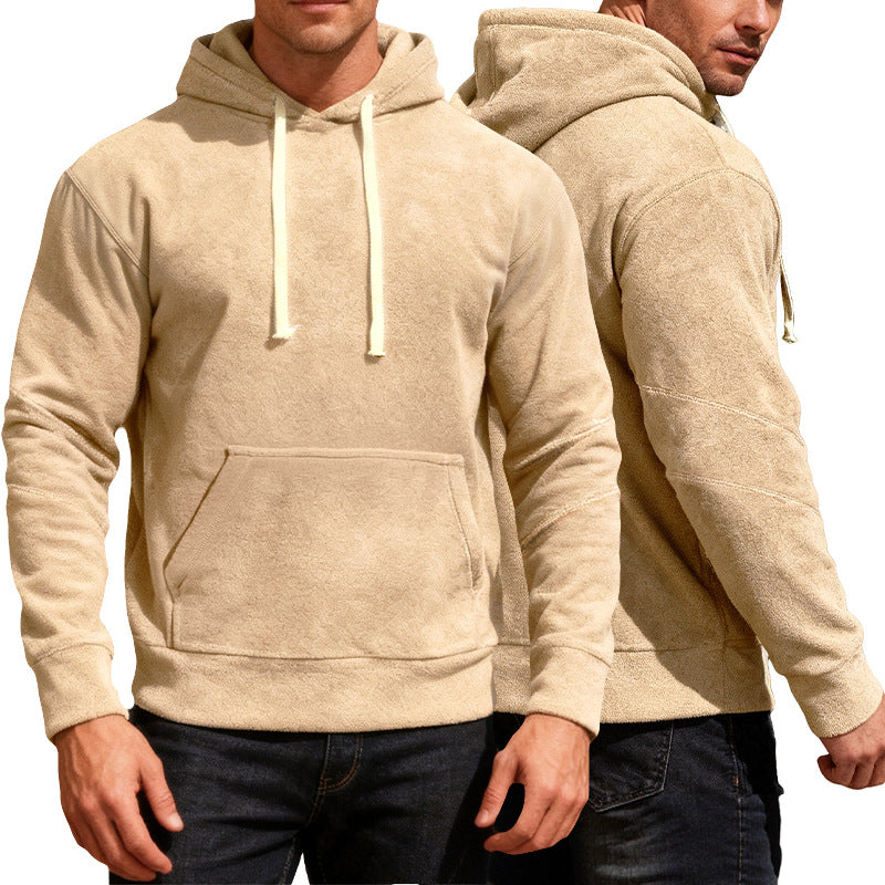 Herren nan samtblød hætte sweatshirt med sømdetaljer, kængurulomme og kontrast snor Skovae