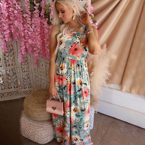 Kvinders Maxi Kjole med Blomsterdesign og Elastisk Talje Stilla
