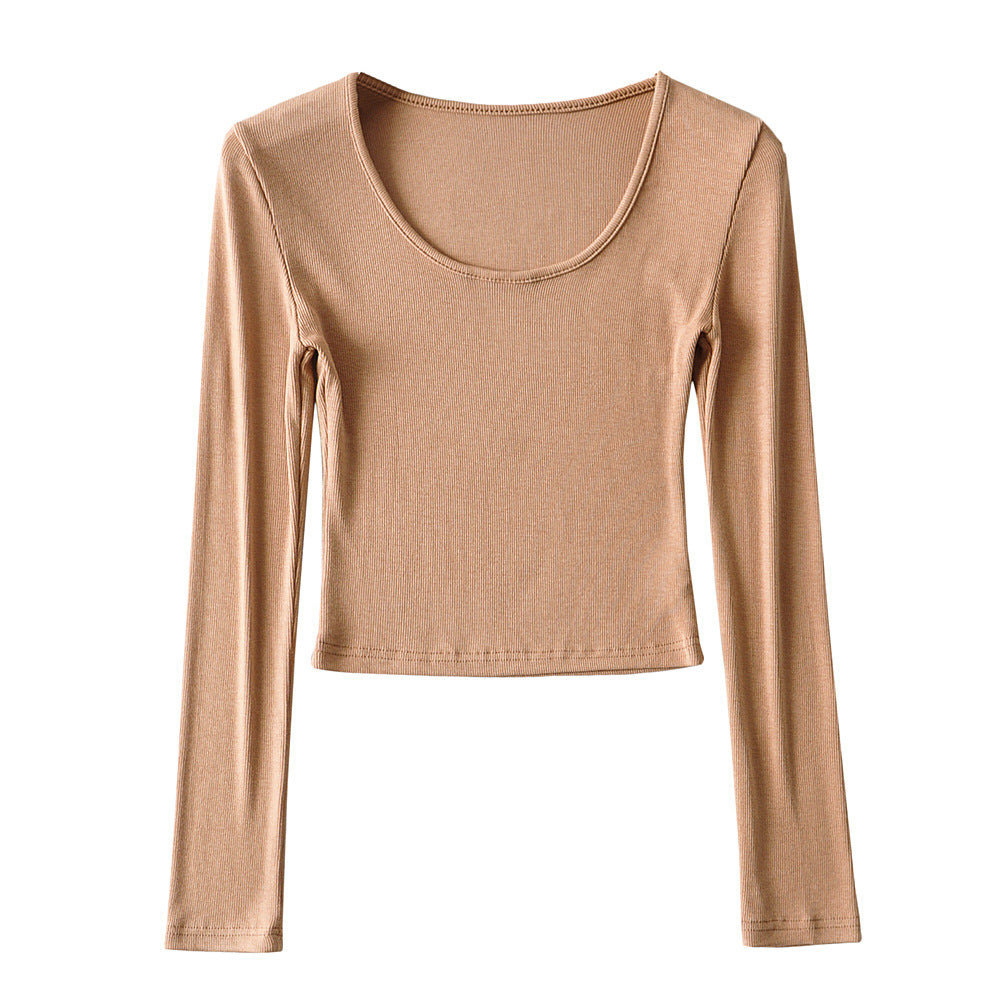 Dame afslappet langærmet cropped shirt med rund udskæring og figursyet snit Stilla
