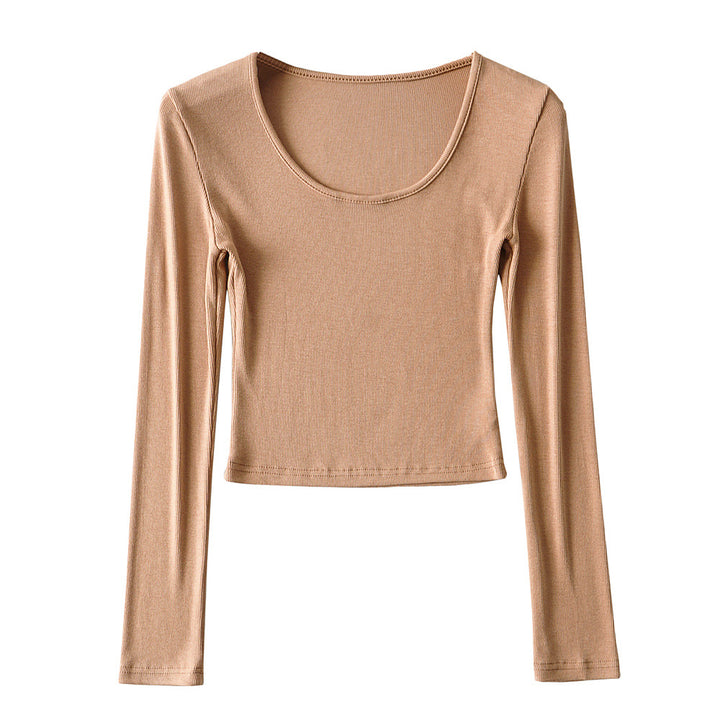 Dame afslappet langærmet cropped shirt med rund udskæring og figursyet snit Stilla