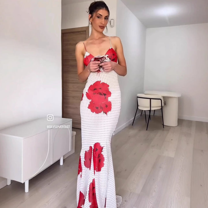 Femme Floral Print Slip Kjole med justerbare stropper Stilla