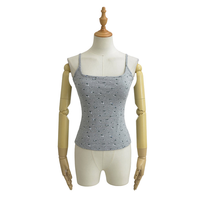 Dame spaghetti-ryg tanktop med blomstret design og komfortabelt strækstof Stilla