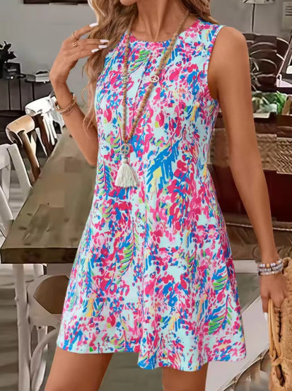 Dame ærmeløs Boho-print shift-kjole Stilla