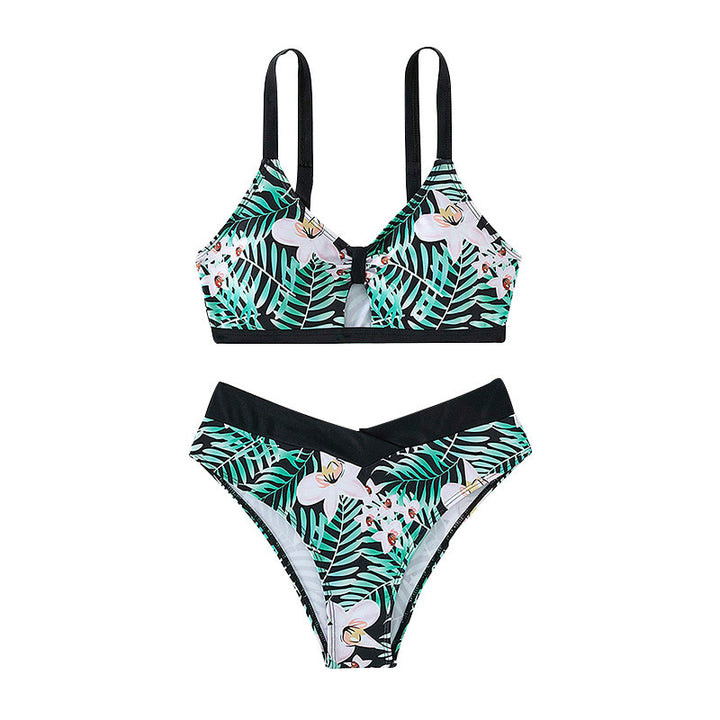 Dame bikini-sæt med høj benudskæring og feminine blomster mønstre Skovae