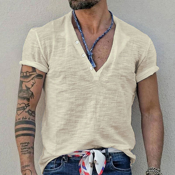 Herrer Kortærmet Henley T-shirt med åndbart design og praktiske knapper Stilla