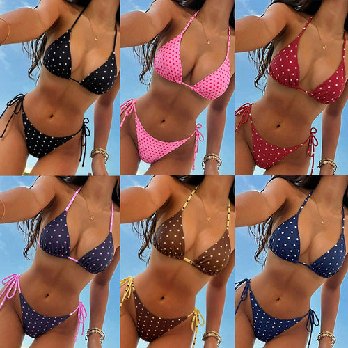 Dame Polka-Dots Bikini med justerbare bindebånd Skovae
