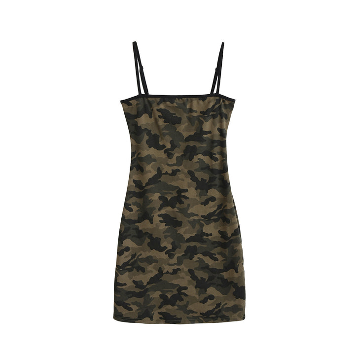 Dame Minikjole med trendy camouflage-design og smalle stropper Stilla