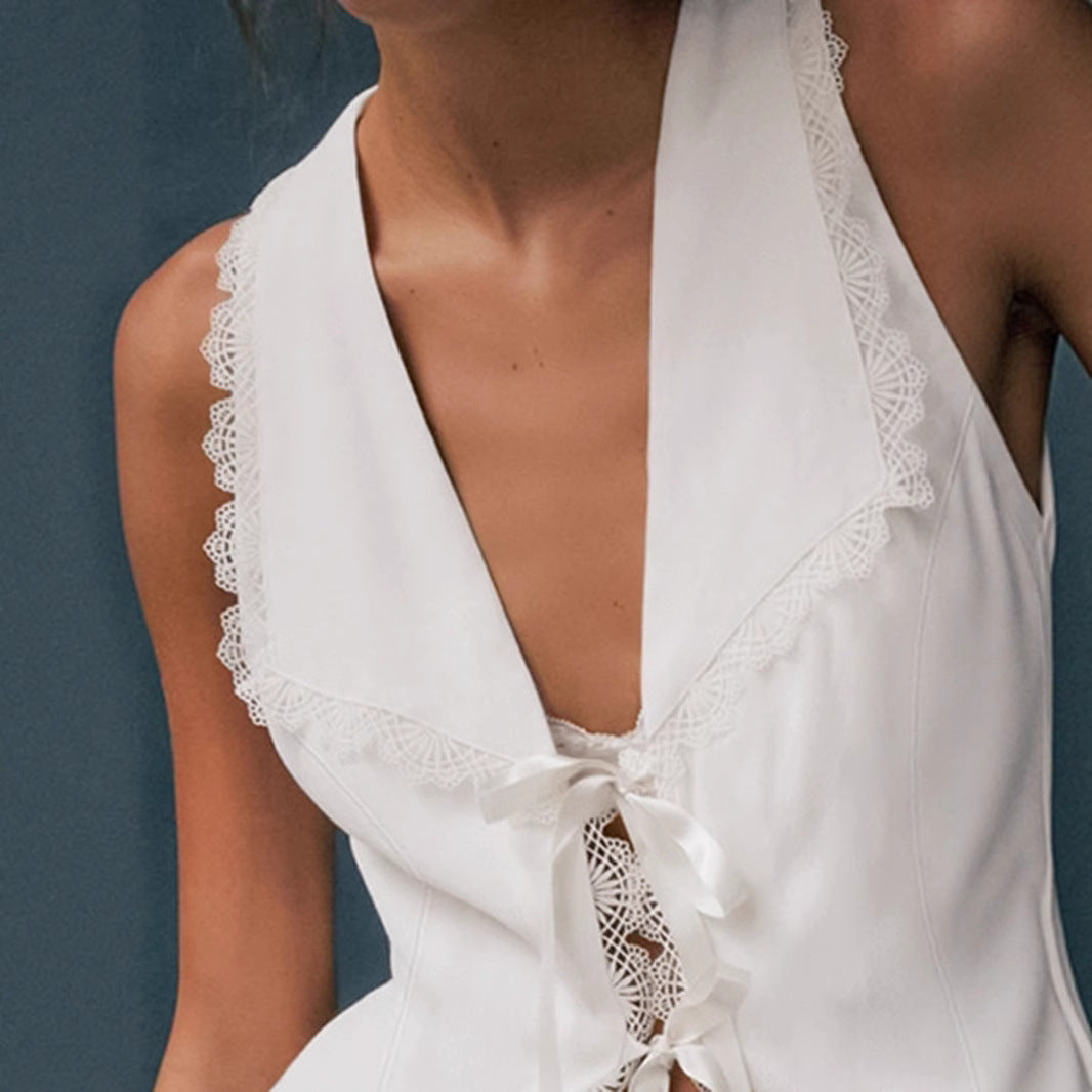 Dame Spids-Crop-Top med raffineret Bindedetalje Stilla