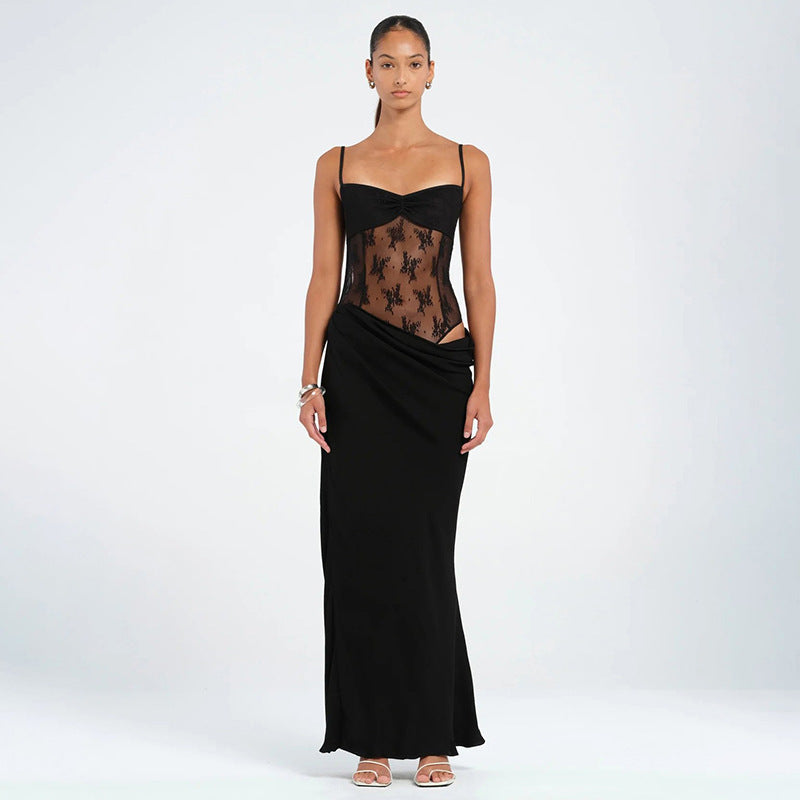 Femme Elegante Maxikjole med Spidsetop Stilla
