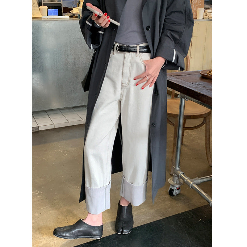 Dame casual bootcut jeans med høj talje og fashionable revnedetaljer Stilla