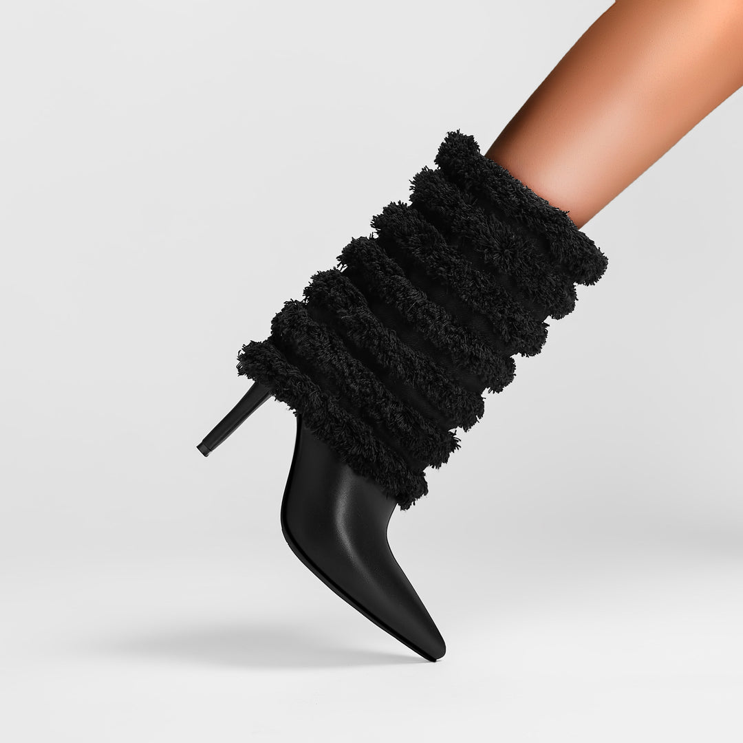 Femme Teksturiserede Over-knæ Stiletto Støvler med Plys Rynke Detaljer Stilla