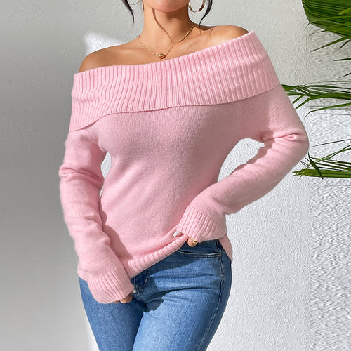Femme Off-Shoulder Pullover med ribstruktur og blød greb Stilla