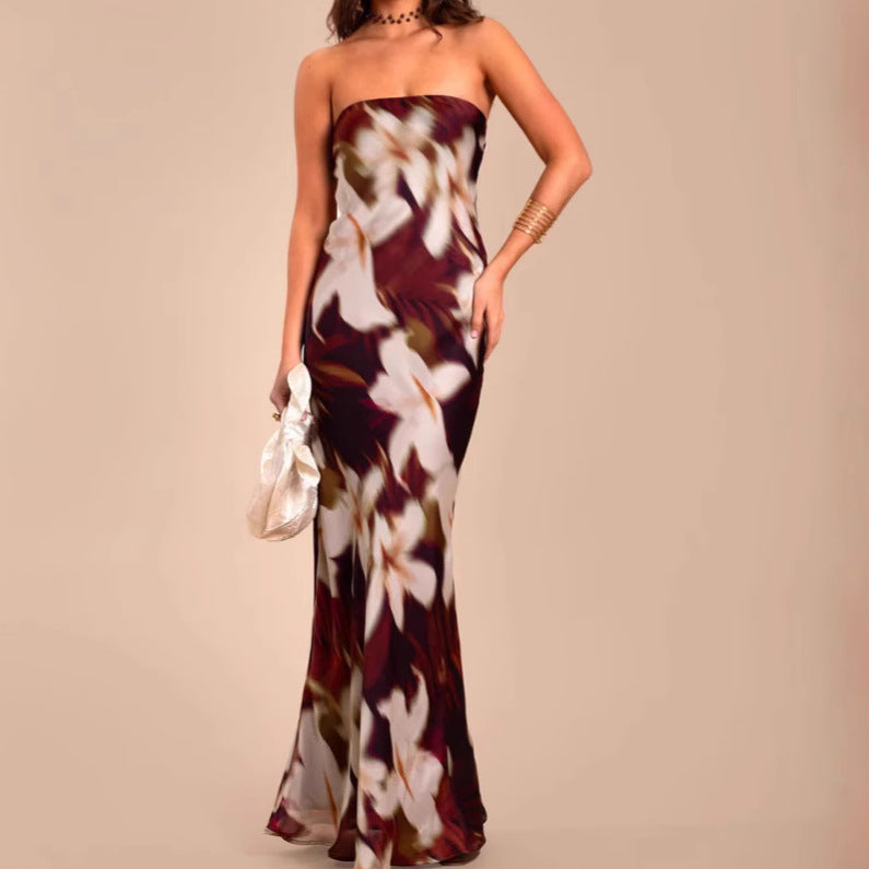 Femme Strapless Floral Maxi Kjole Stilla