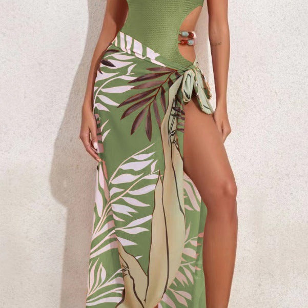 Dame badedragt sæt med asymmetrisk top og elegant sarong Skovae