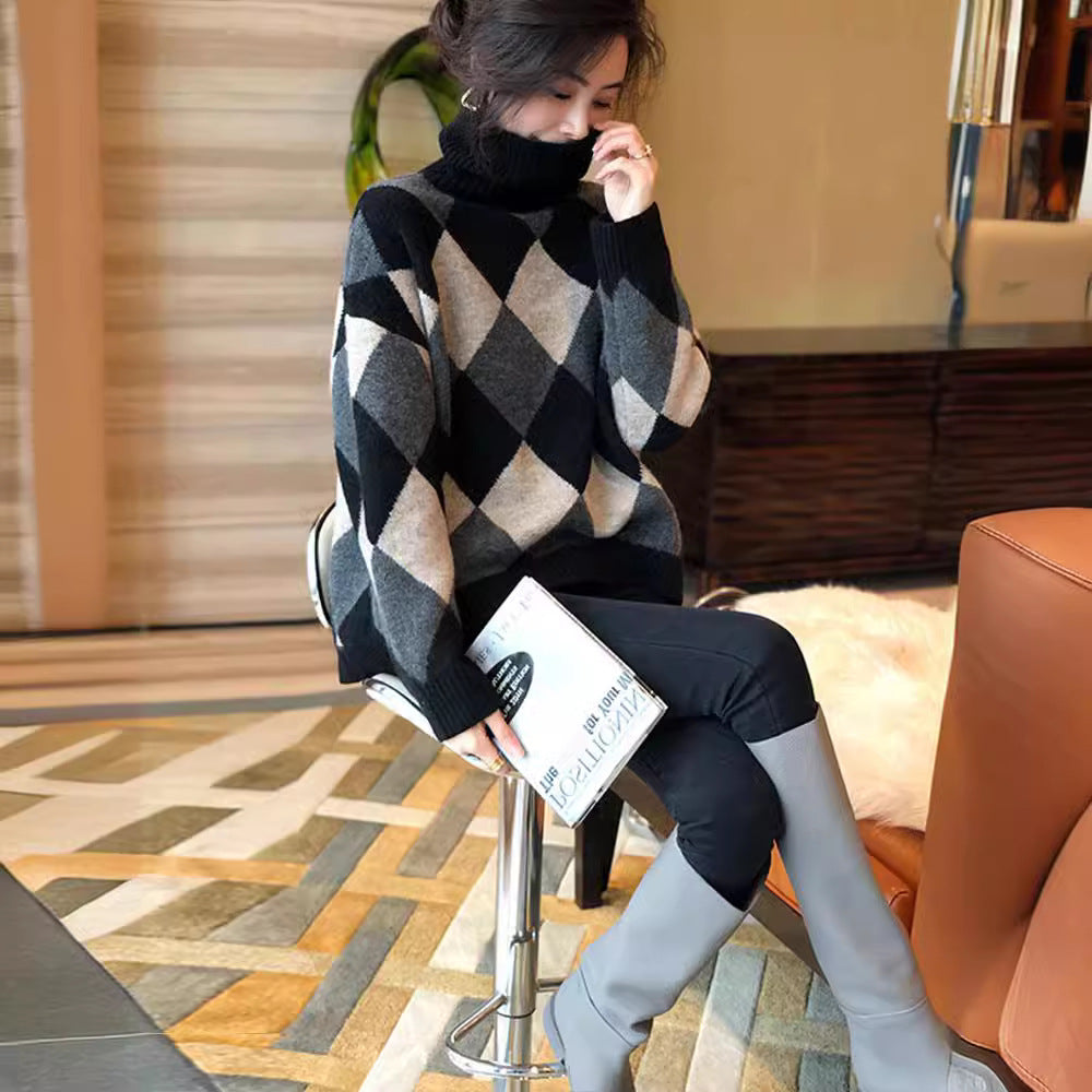Femme Chunky Geometrisk Strikpullover Stilla
