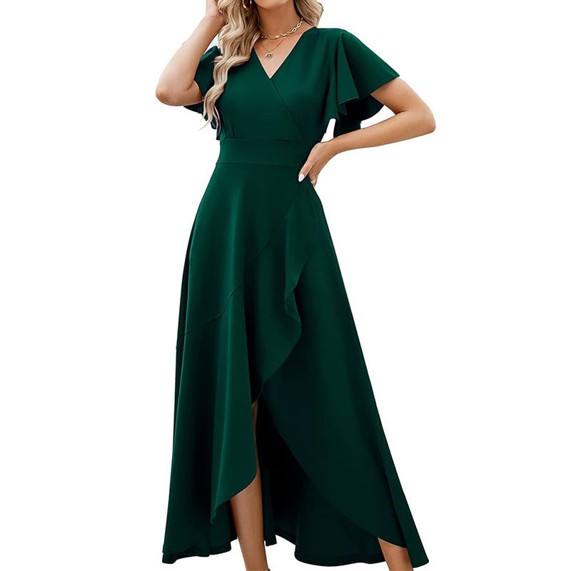 Dame Elegant Maxikjole med asymmetrisk kant og flæsedetaljer Stilla