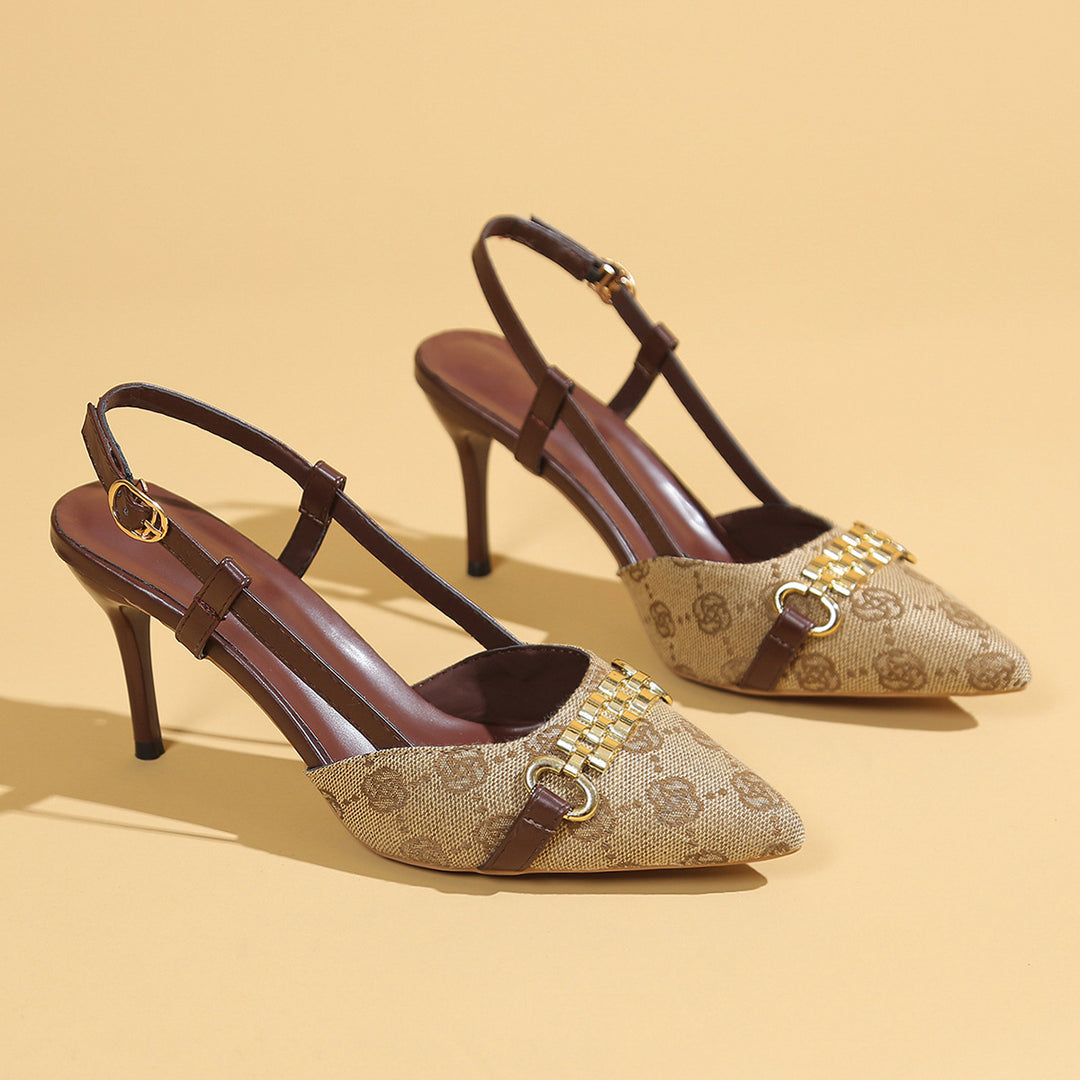 Dame elegante spids Slingback-hæle med kædeaccent Stilla