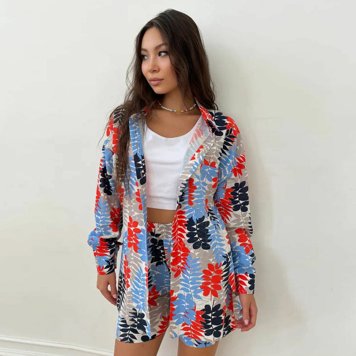 Dame Legende Bluse- og shorts-sæt med blomstertryk Stilla