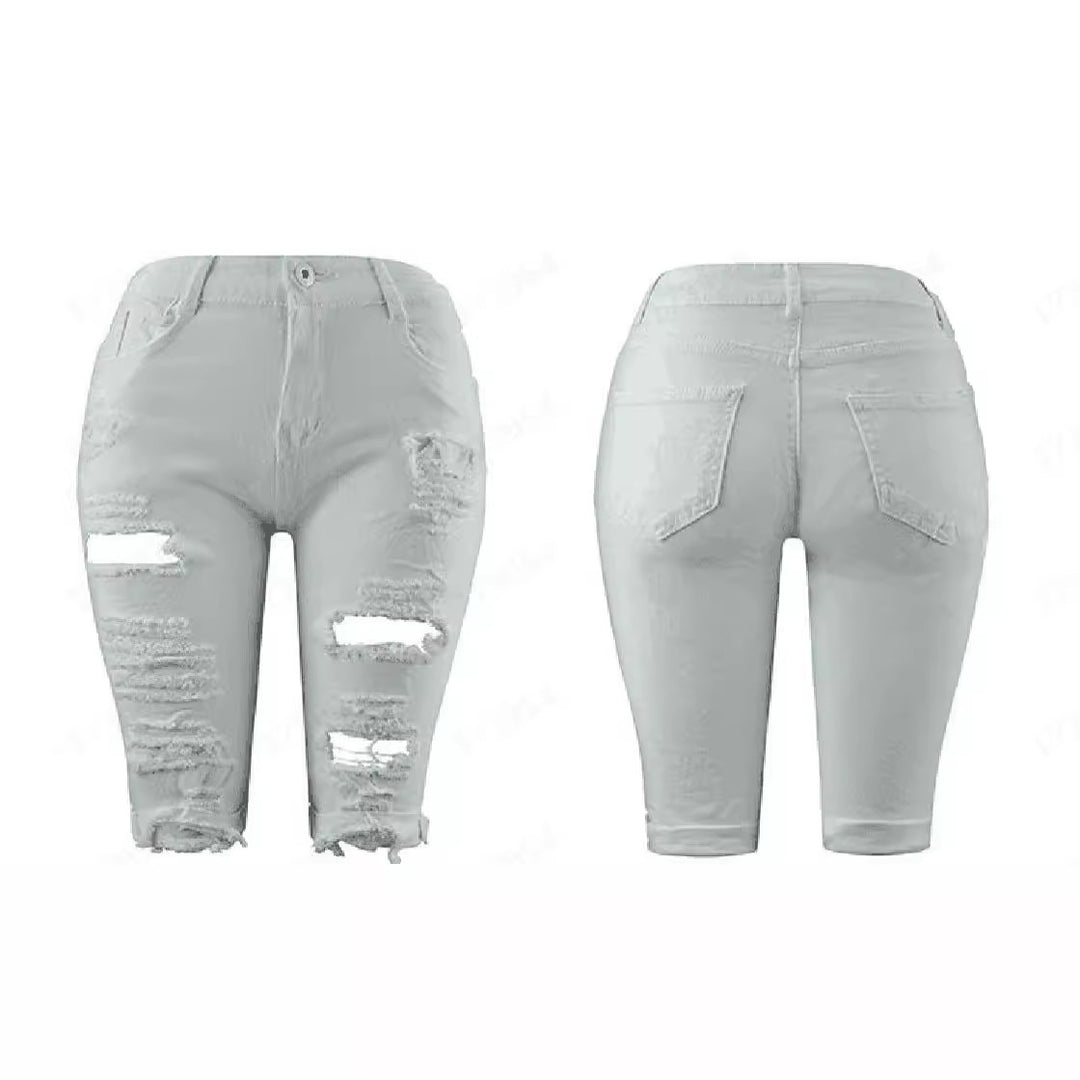 Dame Stilfulde Revnede Denim-Bukser med høj talje og smal pasform Stilla