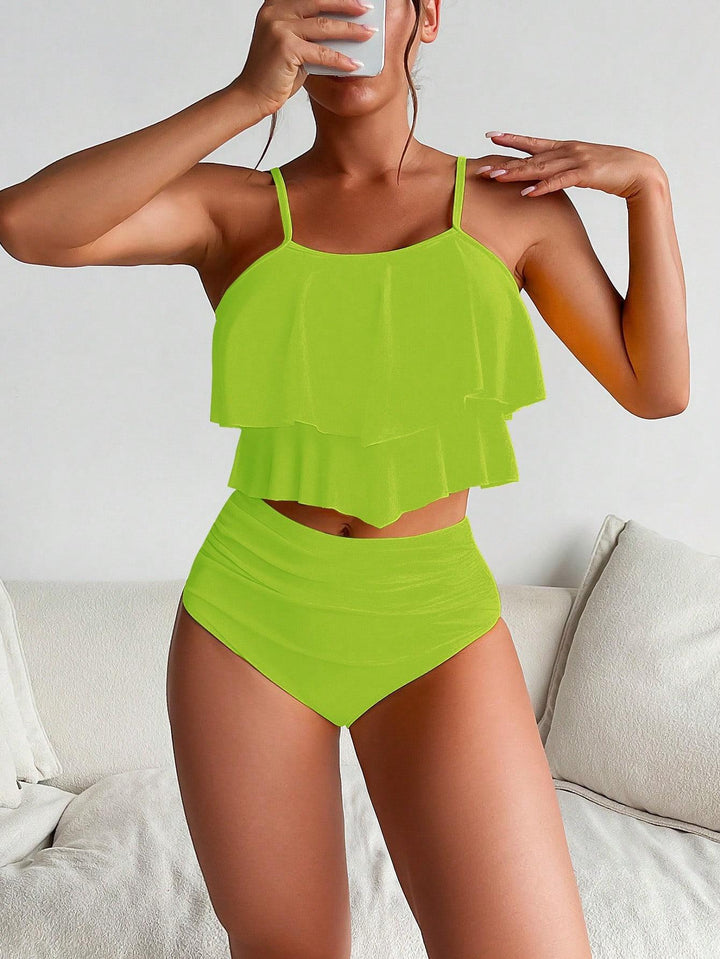 Dame bikini sæt med voluminøst flæse design Skovae