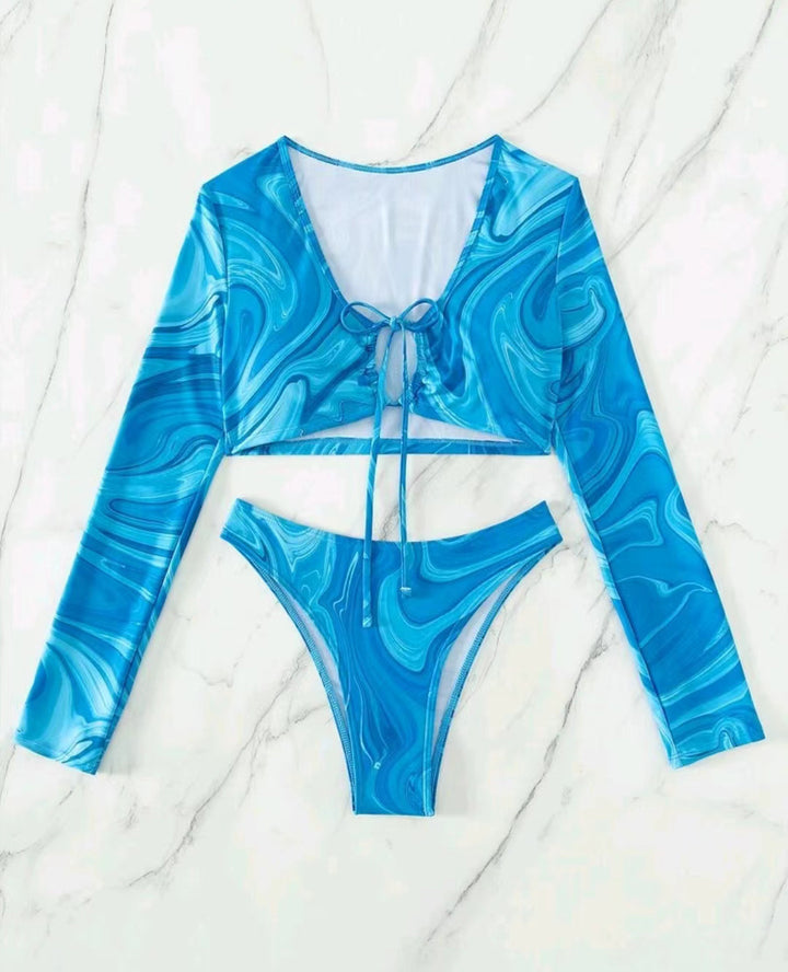 Dame bikiniset med langærmet crop-top og højtsiddende slip Stilla