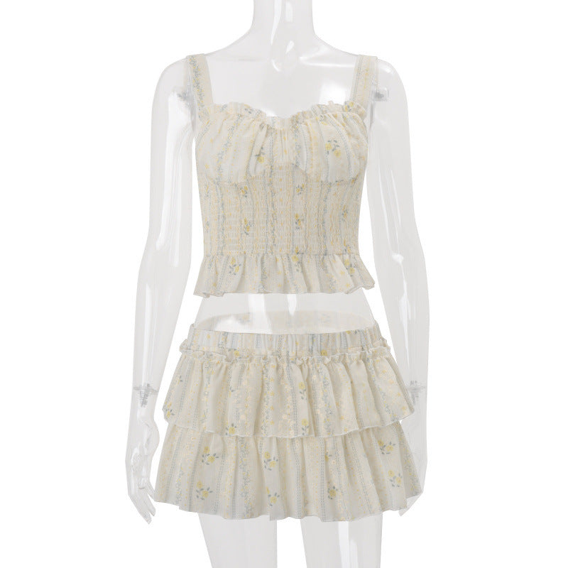 Damen Rüschen Crop-Top und Rock Set Skovae