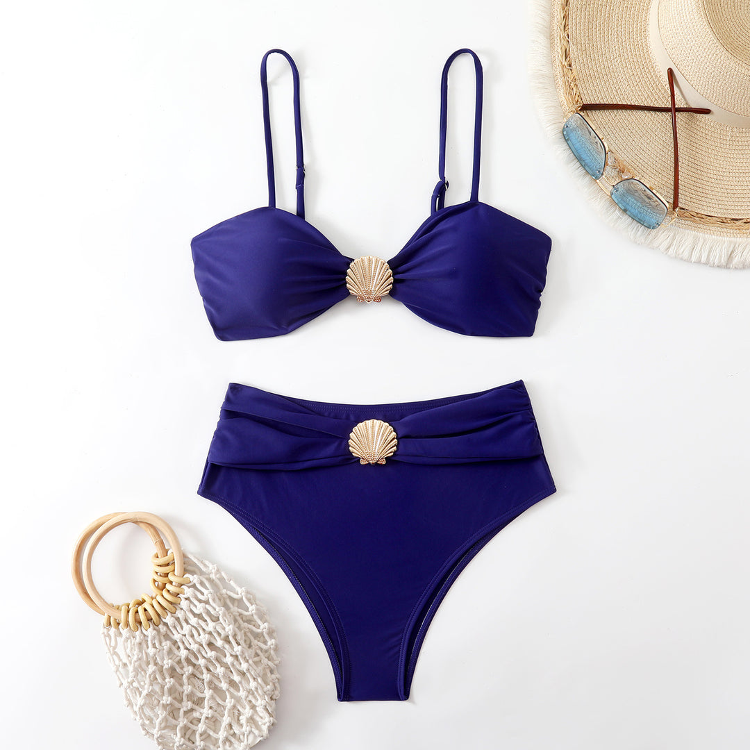 Dame Bikini-sæt med elegant muslingedetalje og høj talje Skovae