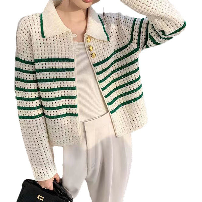 Femme Stribet Hæklede Strik-Cardigan Stilla