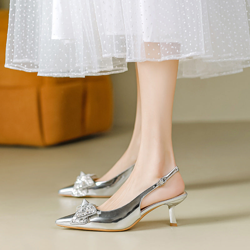 Dame elegante spidse slingback-hæle med strass-sløjfedetalje Stilla