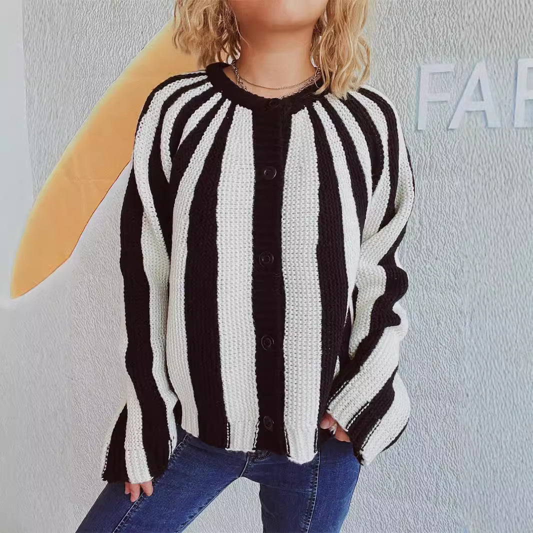 kvinders fashionable cardigan med vertikale blokstriber Stilla