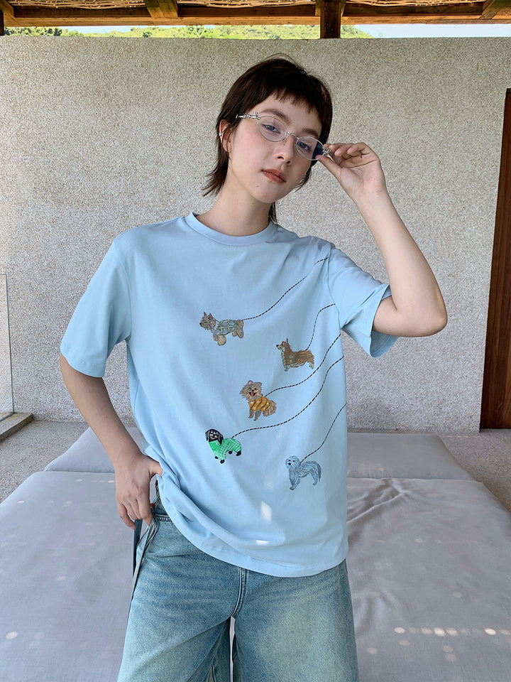 Dame T-shirt med unikke dyrebroderier og løs pasform Stilla