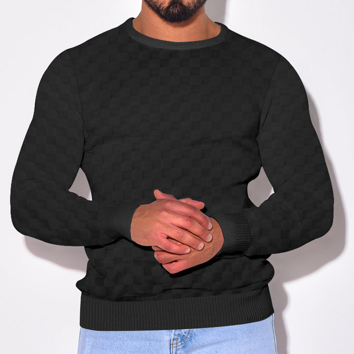 Herrer afslappet sweater lavet af åndbart strikmateriale med moderne ternet mønster og ribkant Stilla