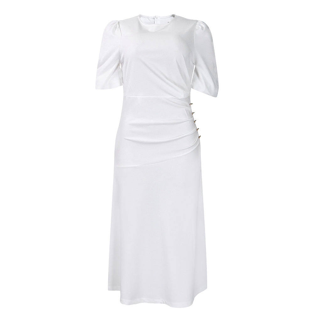 Dame Midi-kjole med elegant draperingsdesign og stilfulde knapdetaljer Stilla