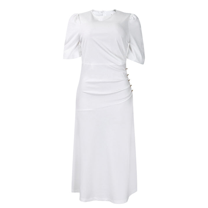 Dame Midi-kjole med elegant draperingsdesign og stilfulde knapdetaljer Stilla