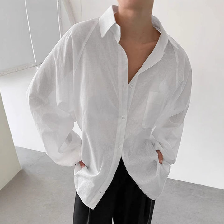 Dame Oversized Bluse i let linned med elegante pufærmer Stilla