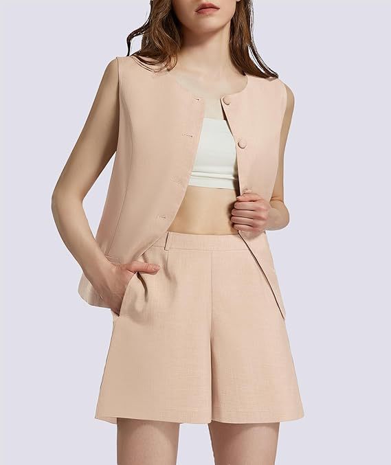 Dame to-delt sæt med ærmeløs blazer og shorts Stilla