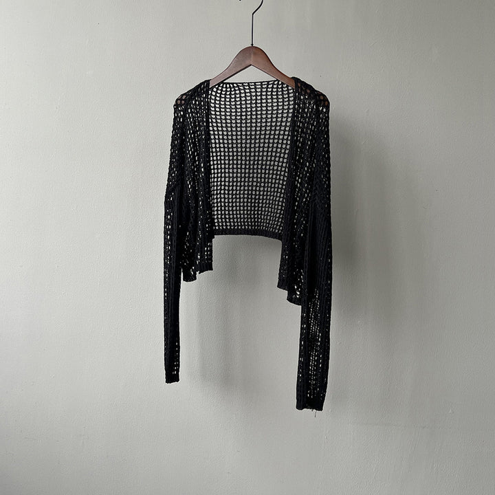 Dame luftig, kort strikcardigan i netlignende design Stilla